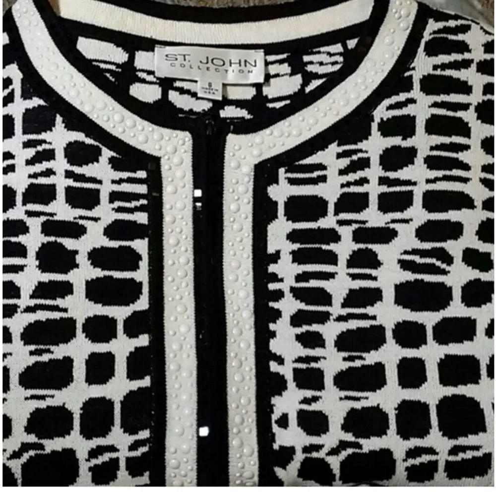 St. John Collection Black and white with fancy detailed accents Cardigan - sz 8 - Picture 6 of 7
